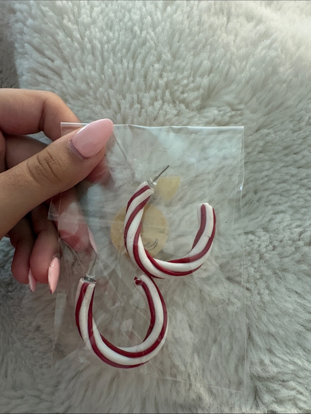 Home Made Red & White Swirl Candy Cane Hoop Earrings